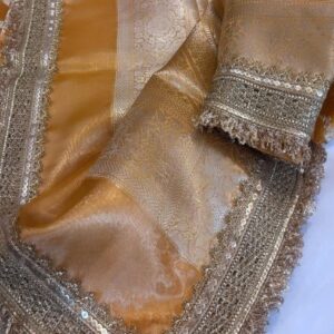 Banarasi Soft Glass Tissue Maharani Sandal Orange Saree