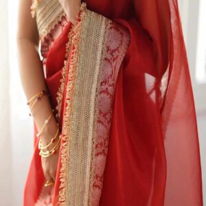Banarasi Soft Glass Tissue Silk Red Saree