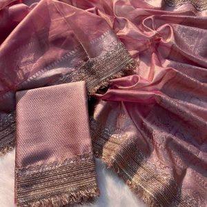 Banarasi Soft Tissue Salmon Pink Silk Saree